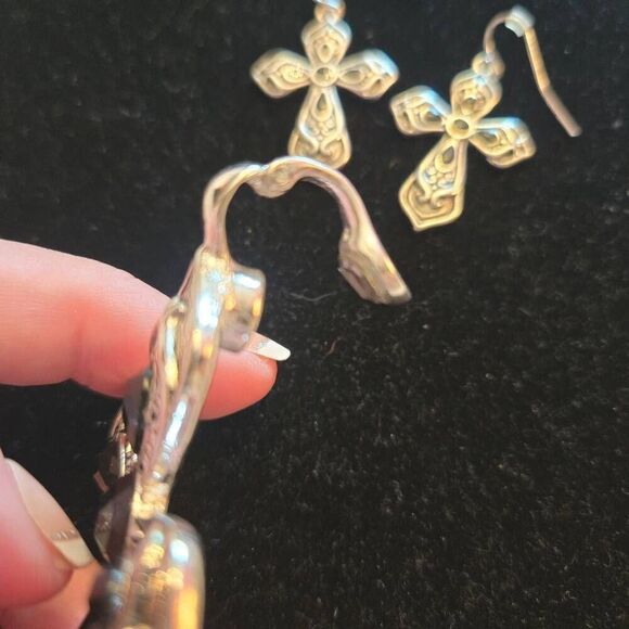 NWOT Cross Pendant + Earrings Silver Black - Picture 4 of 5
